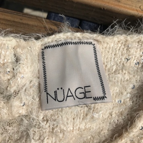 NUAGE, Cream Sequin Fuzzy Sweater, size Large - Picture 3 of 6